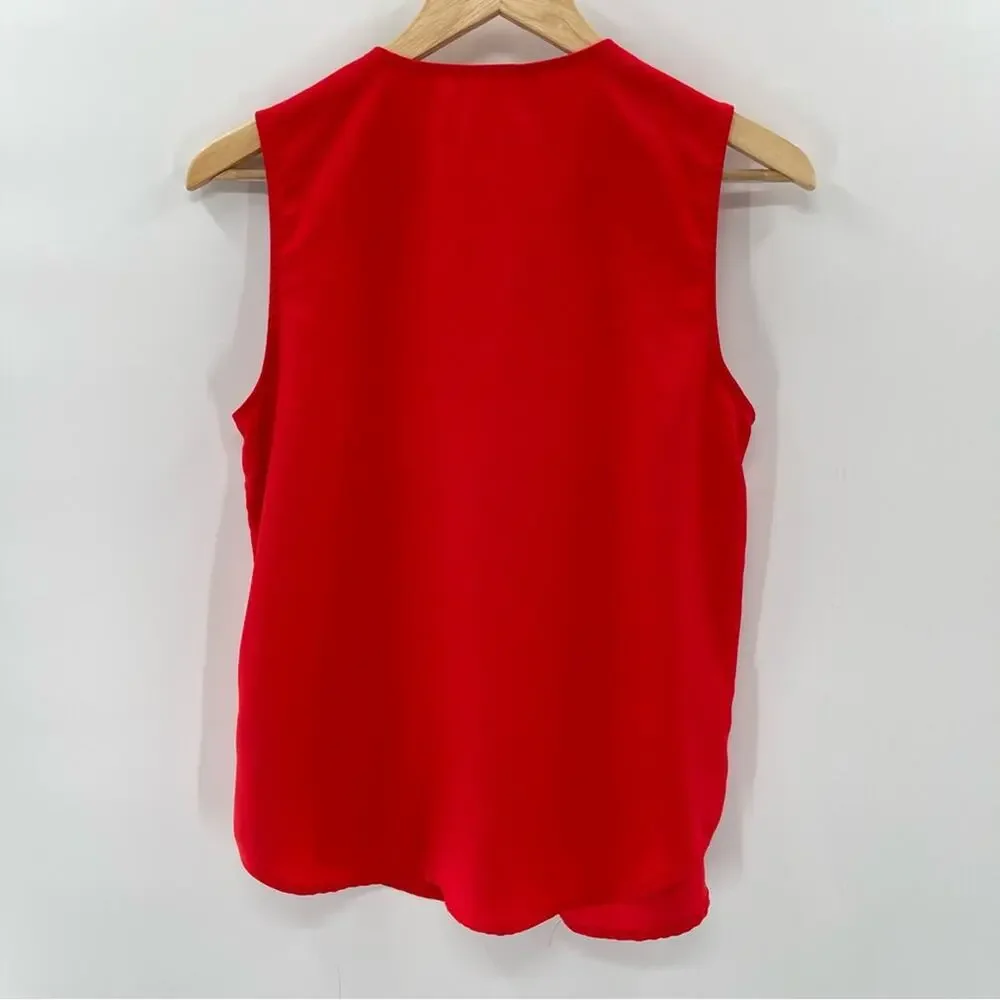J. Crew Ruffle Front V-Neck Sleeveless Blouse Layering Top Satin Red Size Small